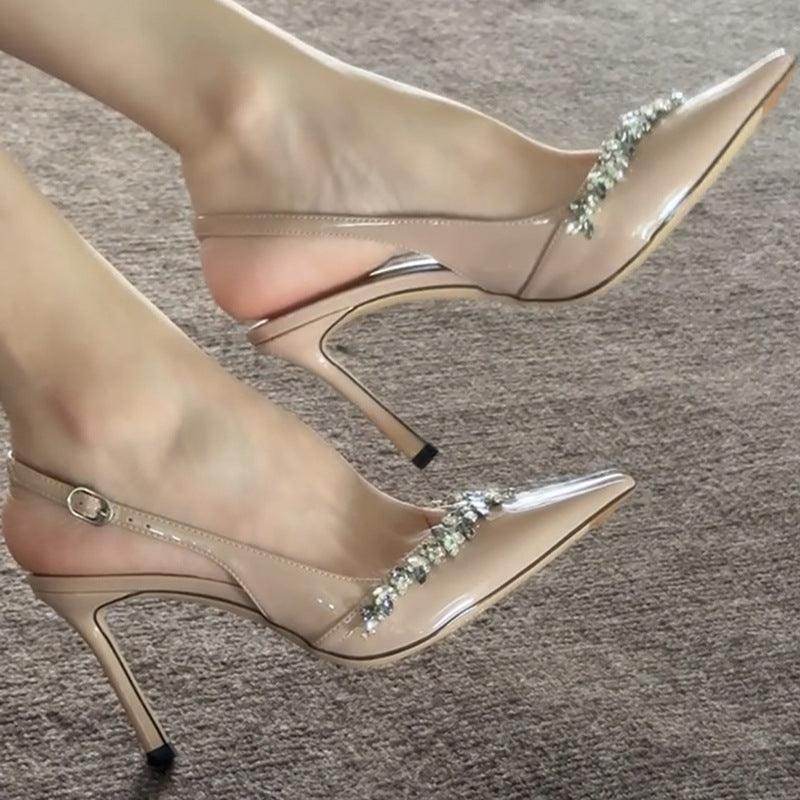 Nude rhine-diamond sexy pointy stilettos 826524478306 - COCOMELODY